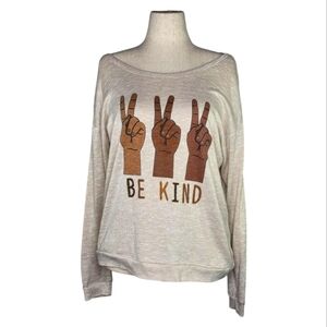 Joie and i Be Kind Graphic Sweatshirt L Peace Sign Hands Soft Beige Cozy Top